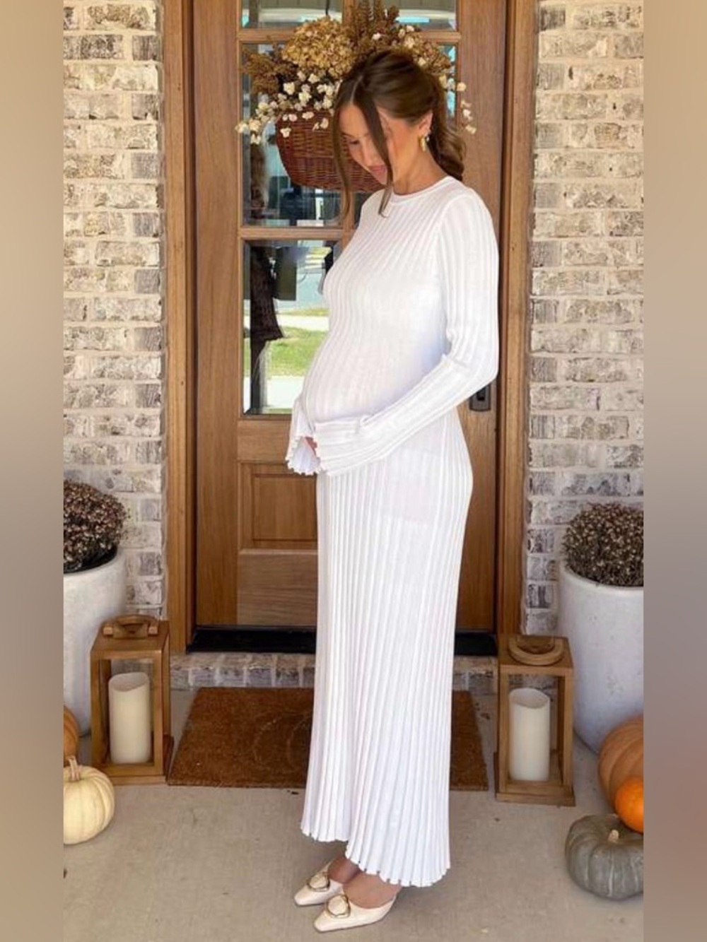 Momyknows White Sashes Knit Lace-up High Waist Maternity Sweater Maxi Dress NWT